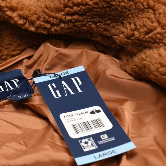 NEW Gap Women Double Breasted Coat Jacket Polyester Orange Size L Sherpa Pockets - Picture 7 of 8